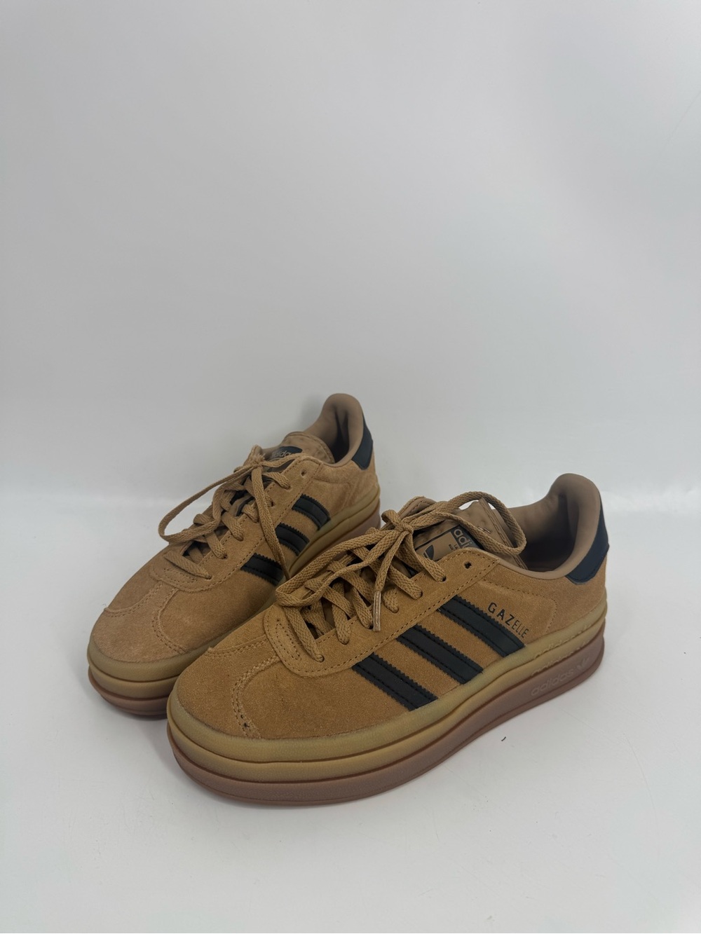Adidas Originals Womens Gazelle Bold Sneakers Cardboard Core Black Gum Size 6.5 - Picture 2 of 11